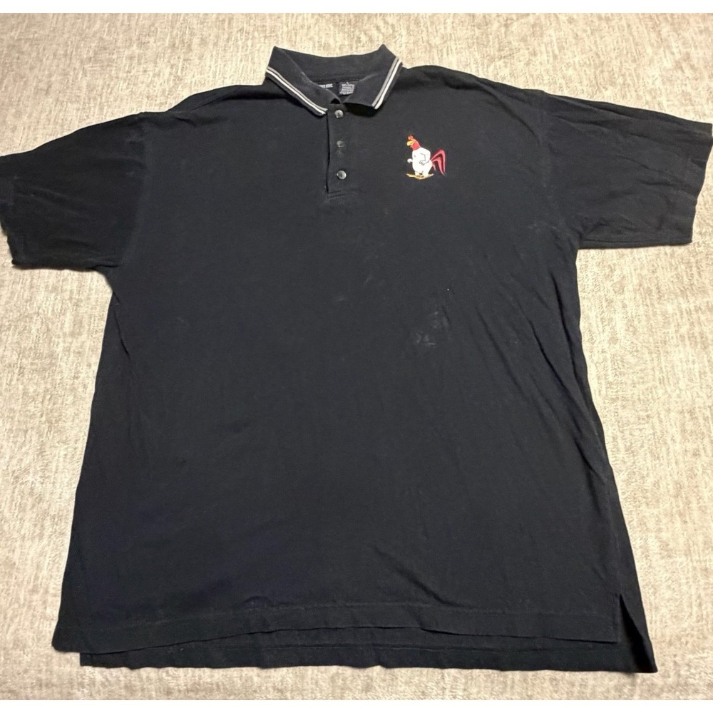 Warner Bros Foghorn Leghorn Embroidered Black Polo Shirt‎ Men's Large